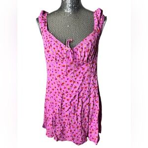 Wild Fable baby doll mini dress tunic pink floral roses size medium